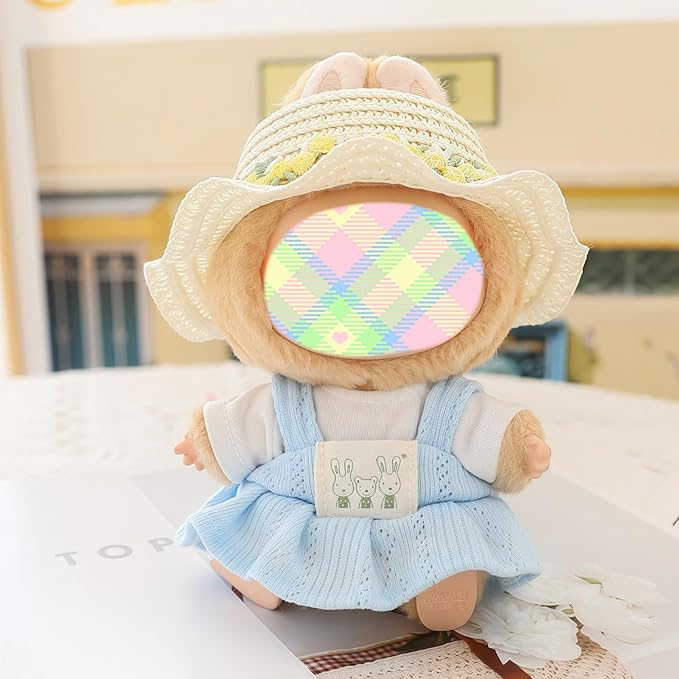 Clothes for Dolls Accessories (No Doll), Kawaii Shirt Skirt Outfit Set 3 Pieces for 15cm 17cm Doll Suit, Stylish Dolls Hat Shirt Clothing Set Replacement Blue