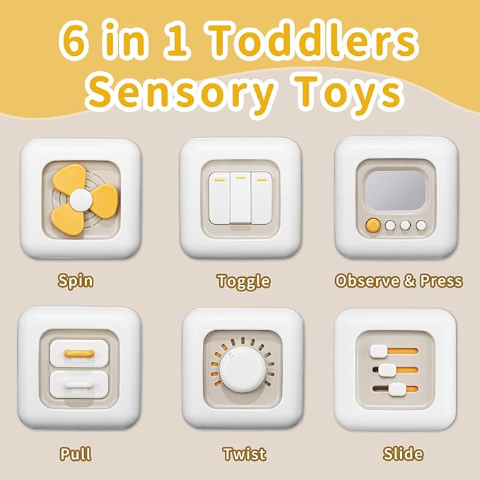 Baby Activity Cube Montessori Toys for 1 Year Old, Car Travel Airplane Toys for Toddlers 1-3, Busy Board for Babies 12-18 Months, Birthday Gift for 1 Year Old Boys Girls, Gray