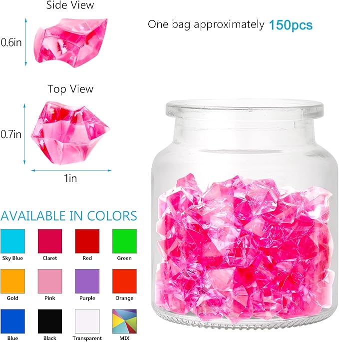 TeeLiy 150 PCS Acrylic Pink Crushed Ice Rock Crystals Treasure Gem Plastic Fake Ice for Vase Fillers Decoration, Table Scatters, Event, Wedding, Arts & Crafts, Home Birthday Decoration