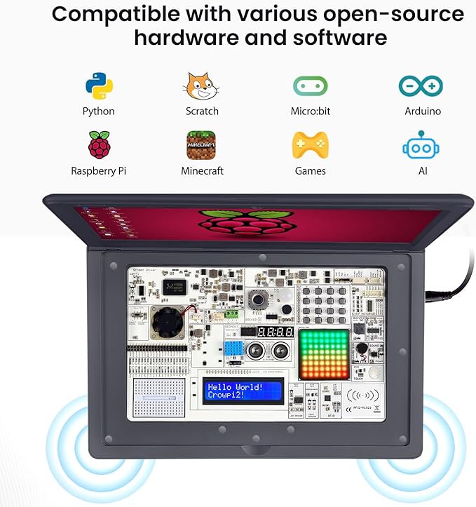 ELECROW CrowPi 2 All-in-one Kit with RPi 5 8GB Board & 11.6 Inch IPS Screen, Compatible for Raspberry Pi 4/5 Laptop, Learning Programming Sensor Kit for Professional Kids Adult (Deluxe Kit)