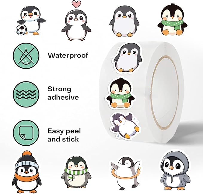 Cute Penguin Stickers, 500Pcs Funny Penguins Animals Decals for Teens, Cartoon Lovely Penguin Vinyl Tags Sticker for DIY Bumper Scrapbooks Envelopes Cards Gift Boxes Party Supply Decoration