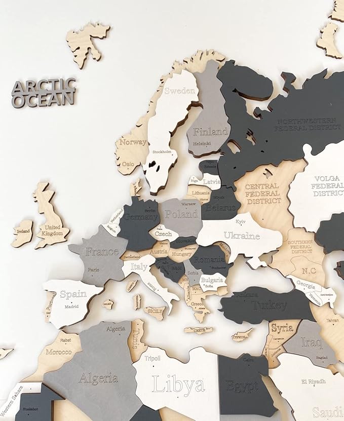 Wooden World Map 3D Art Large Wall Decor - Size (M, L, XL) Any Occasion Gift Idea - Wall Art For Home, Kitchen or Office (XL, ALASKA)