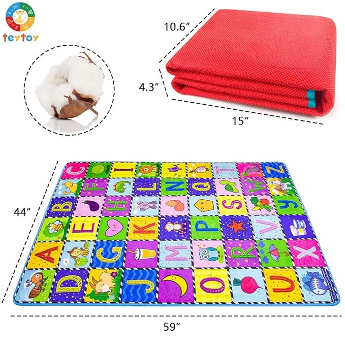 teytoy Baby Cotton Play Mat, Baby Crawling Mat Super Soft Carpet Plush Surface Non-Slip Design, Floor Playmat for Kids Area Rugs Learning Alphabet, Great Gift for Girls & Boys (59 x 44 Inch)