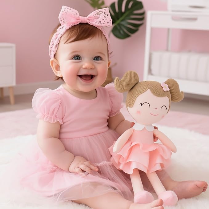 Gloveleya Princess Tutu Doll – First Baby Doll Gift for Girls, Soft Plush Doll in Pink Dress with Gift Bag, Perfect Birthday & Holiday Present, 14-Inch Keepsake Toy