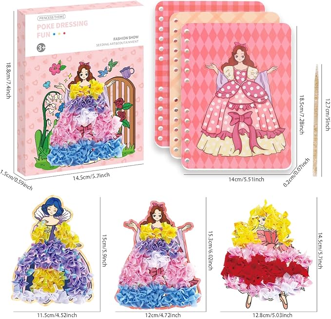 BLXIN Poke-Art Princess Craft Kit, Girls DIY Paper Art Set with Castle, Creative Educational Activity,Crafts Gifts for Girls Ages 3-8, DIY Activity