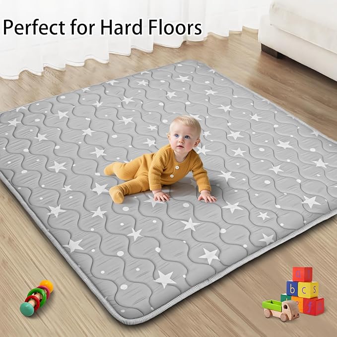 Baby Play Mat, 50x50 Playpen Mat, Thick Soft Foam Playmats for Baby, Foldable and Washable Crawling Mat for Floor (Gray Stars)