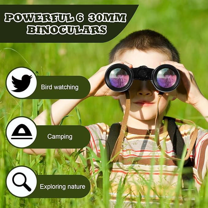 Libima 24 Pcs Binoculars for Kids Educational Compact Kids Binoculars with Neck String Toddler Telescope for Boys Girls Learning Bird Watching Camping Hiking Travel Safaris Birthday Gifts(Black)