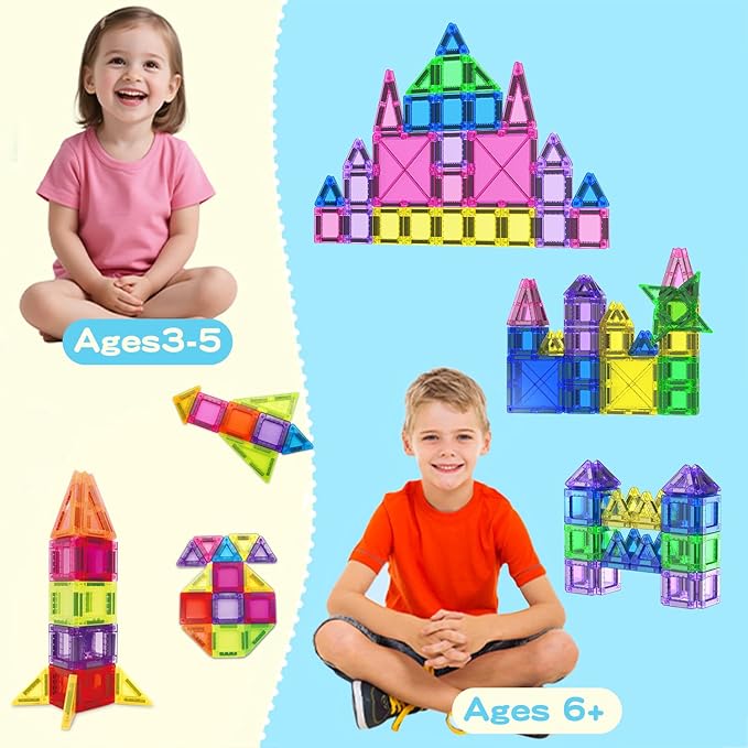 78PCS Magnetic Tiles Mini Travel Kids Set, Learning Sensory Toys，Preschool Classroom Magnetic Blocks Building Kids Toys & Games, for 3-8 Year Boys Girls Birthday Gift