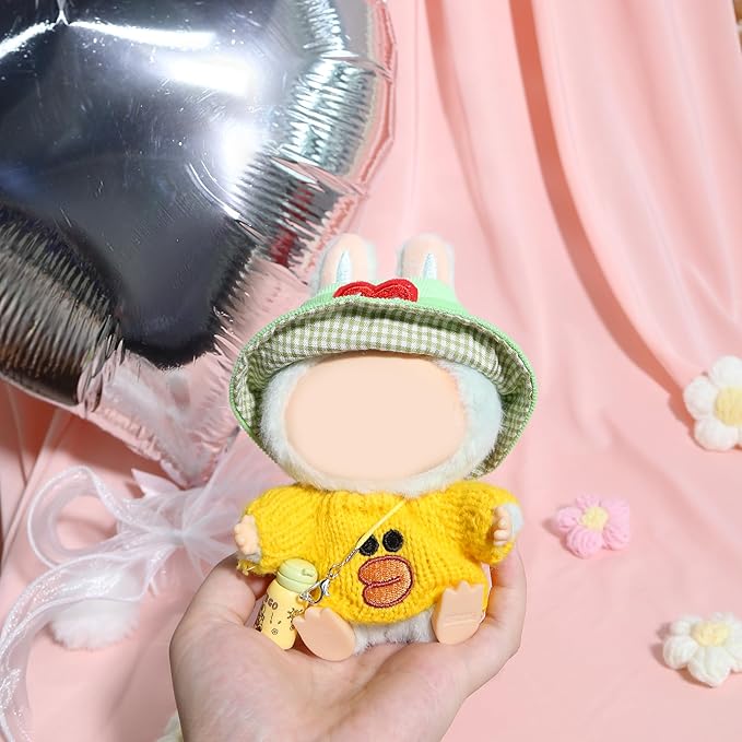 3-Piece Doll Clothes Designer – Kawaii Knit Sweater Set for 17cm Doll, Cute Doll Outfit with Accessories for Dress-Up or Display - Yellow (No Doll)