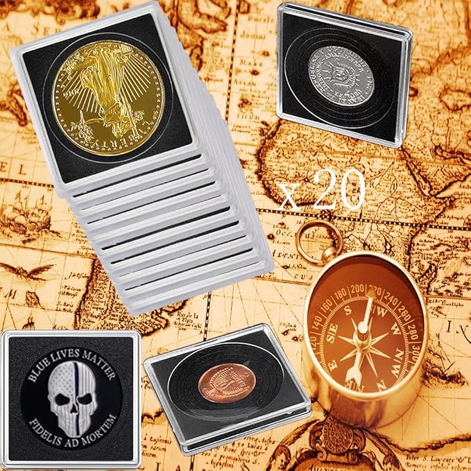Coin Capsule Coin Snap Holder 2 x 2 Inch Half Dollar Coin Holder, Coin Cases for Collectors Coin Sleeves Collectors for Coin Collection Supplies (Black Foam Gasket, 40)
