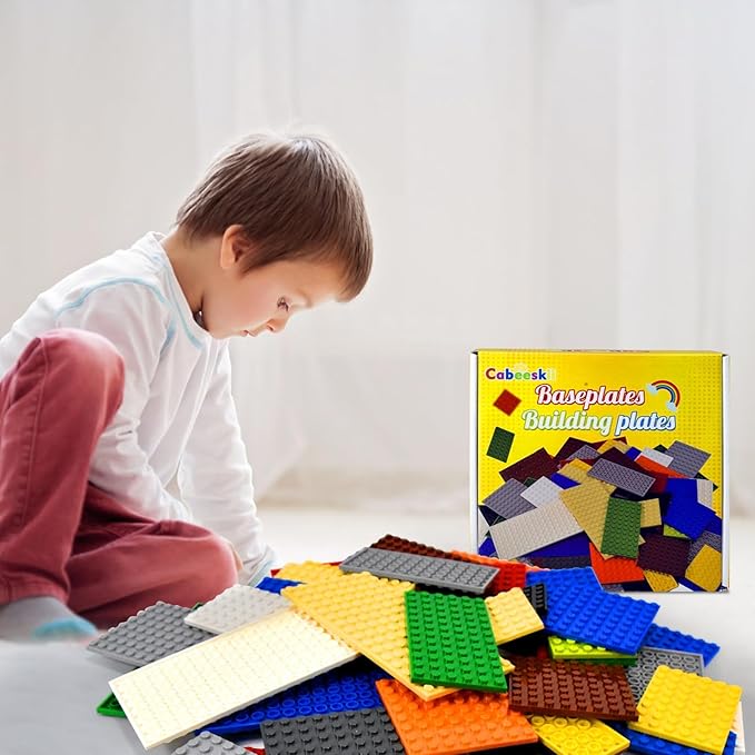 130 Pieces Classic Building Plate, 3 Color with 11 Size Building Plate Base Plate, Compatible with Lego Parts and Pieces, for Most Brands (White, Yellow, Orange)