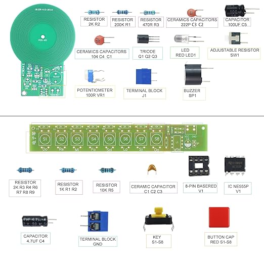 Soldering Practice Kit 5in1 DIY RGB LED 3D Xmas Tree Electronic Organ Metal Detector Adjustable Flash LED 16 Sounds Music Box Plug-in Circuit Kit Learn Soldering Kit for Beginners (05SDS5-1)