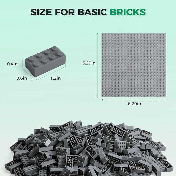 500 Piece Classic Building Bricks and 1 Gray Baseplate, 2x4 Bricks Bulk Creative Building Toys, Blocks Bulk for Kids Ages 6+, Dark Gray(Samll Bricks, 1.25x0.62x0.47 in)