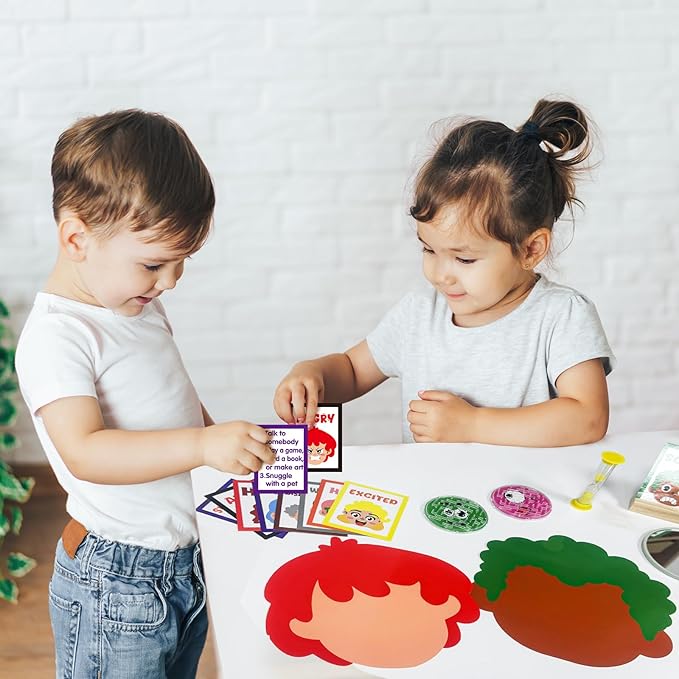 Cinrobiye Social Emotional Learning Activities Montessori Sensory Emotional & Feelings Creative Crafts Set with 9 Face Boards Emotion Flashcards Feelings Sensory Bottles Therapy Game for Preschoolers