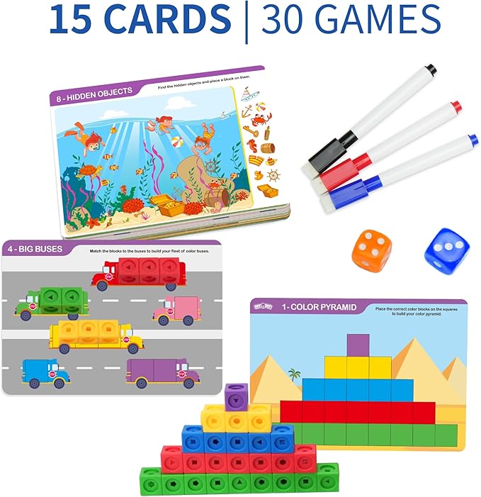 BenBen Math Manipulatives Blocks, 100pcs Number Counting Cubes, with 15 Game Cards & Storage Bag, 3-8 yrs Kids STEM Educational Toys, Homeschool Preschool Kindergarden Learning Activity Supplies