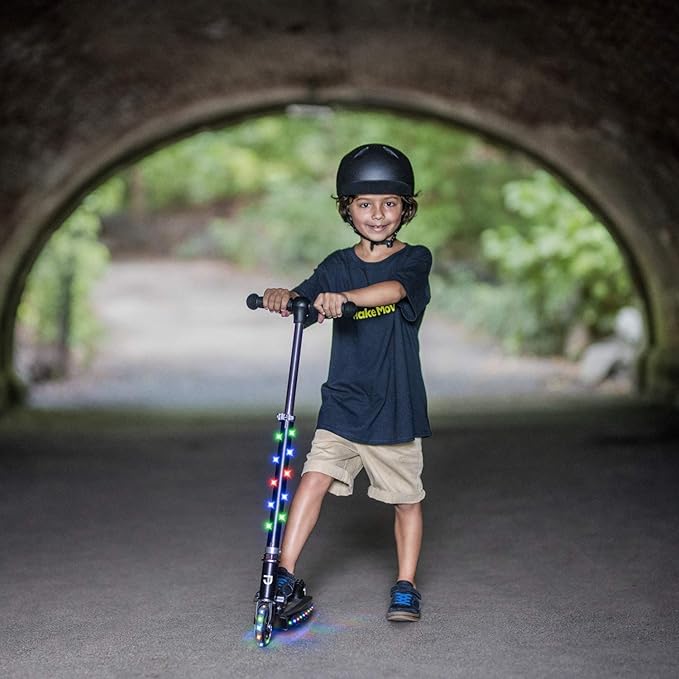 Jetson Jupiter Kids 2-Wheel Light-Up Kick Scooter, LED Lights on Handlebar, Stem, Wheels & Deck, Adjustable Handlebar, Rear Brake, Easy-Folding Mechanism, Ages 5+