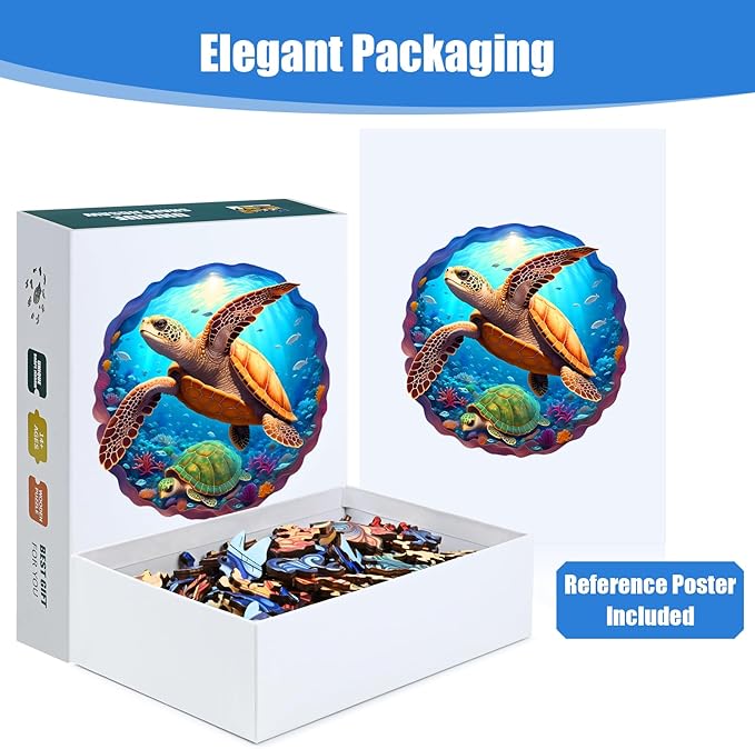 Wooden Jigsaw Puzzle 500 Pieces for Adults - Circular Sea Turtle Art Puzzle with Underwater Ocean Scene (Corals, Fish), Challenging Family Leisure Game, Unique Home Decor & Gift Idea
