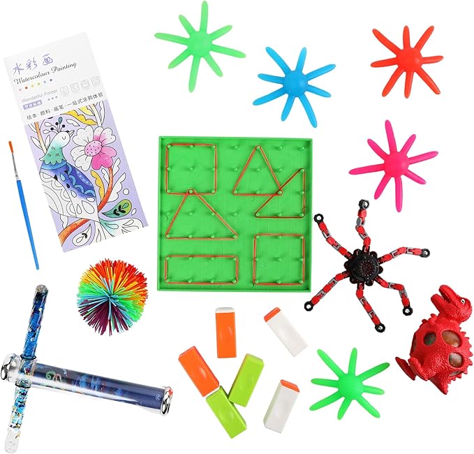 Travel Essentials for Kids – Bundle of Various Toys and Activities for Airplanes, Road Trips or Quiet Time – Sensory Toys and Travel Games for Boys & Girls -Toys ONLY- (Red)
