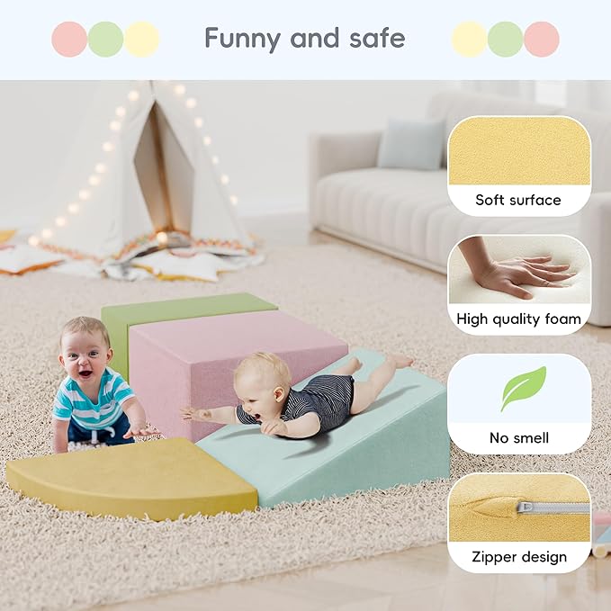 TOLEAD Large Baby Climbing Blocks 4pcs Climbing Toys for Toddlers - Ultra High Density Soft Foam Play Gym Equipment Easy Wash for Indoor Nursery