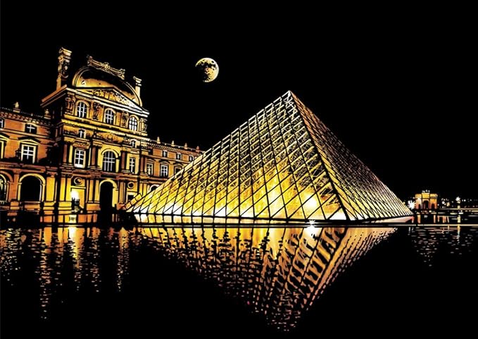 Georgie Porgy Scratch Paper Art A3 Set DIY Arts and Crafts Kits for Kids Adults, Magic Rainbow Scratch Postcard for Christmas Birthday Gift with Scratching Tools Kit (Paris + Louvre)