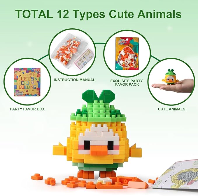 HIGH GODO 12Pack Animals Party Favors Building Set, 2491PCS Cute Animals Building Blocks for Goodie Bag Stuffers Classroom Prizes, Party Favors Birthday Gift for Kids Boys Girls Student 8+
