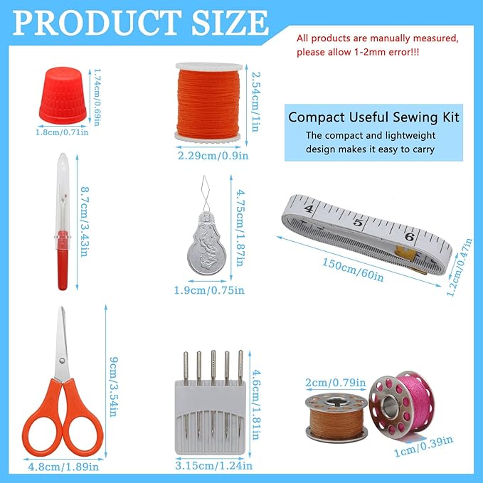 Sewing Kit, 42 Premium Sewing Supplies Portable Sewing Supplies Accessories Contains Thread, Needle, Scissors, Measure Tape, for Mom Grandma Friend Adults Beginner Kids Traveler
