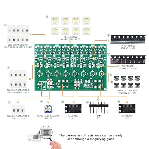 SMD Soldering Practice Kit DIY Adjustable Flash LED White Flash LED Plug-in Circuit Kit SMT Electronics Projects Learn How to Solder(03BD05)