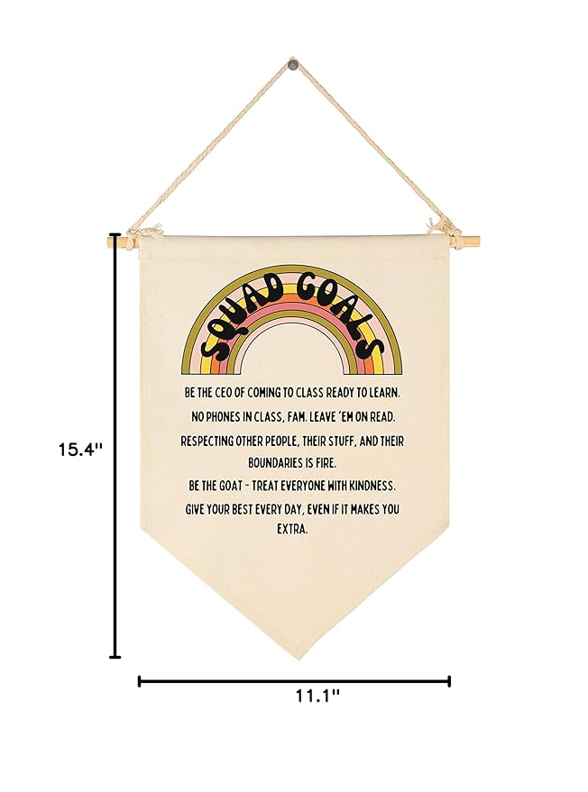 Squad Goals-Funny Class Rules Banner -Teen Slang Flag-Middle Junior High School Classroom Decor-Canvas Hanging Pennant Flag Banner Wall Sign Decor-Door Sign