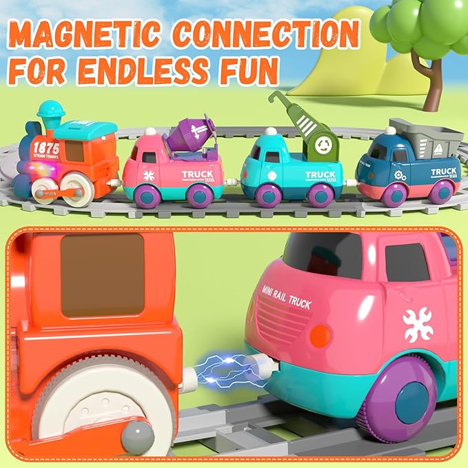 Electric Train Set for Toddlers, Magnetic Train Toys with Light and Music, Toddler Train Track Playset 3-5, Birthday Gifts for 3 4 5 Years Old Boys Girls