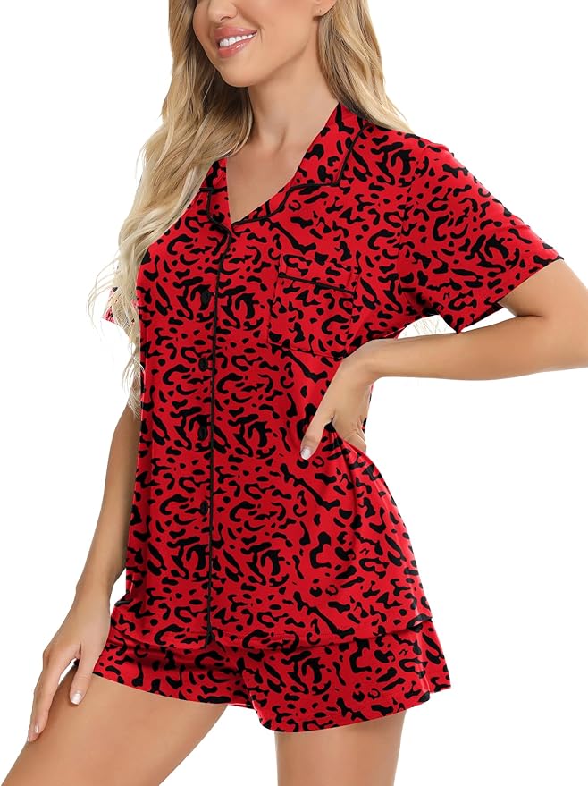SWOMOG Womens Button Down Pajamas Set Short Sleeve Sleepwear Bride Soft Pj Lounge Sets XS-3XL
