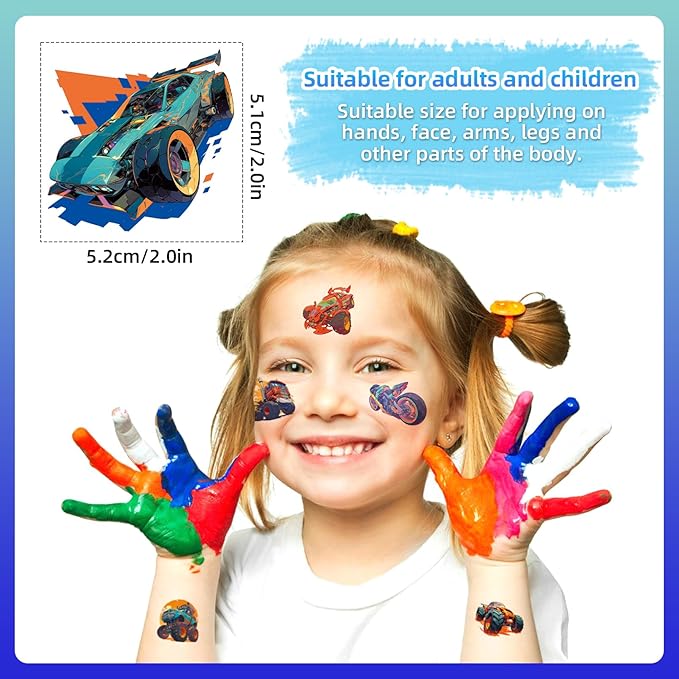 Aresvns Cool Monster Trucks Temporary Tattoo for Kids, 117 Pattern Cute Cars Cartoon Fake Tattoos for Girls Boys Goodie Bags Stuffers Birthday Party Decoration Supplies Summer Swimming Pool BBQ