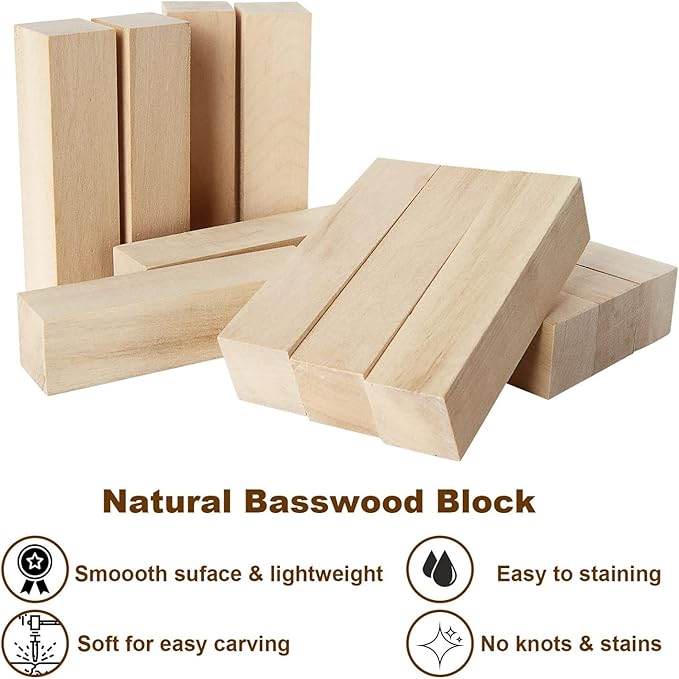 RHBLME 40 PCS Basswood Carving Blocks, 4" x 1" x 1" Unfinished Wood Blocks for Carving, Wooden Cubes Soft Solid Wooden Basswood for Wood Carving Beginners or Expert Carvers and Whittling