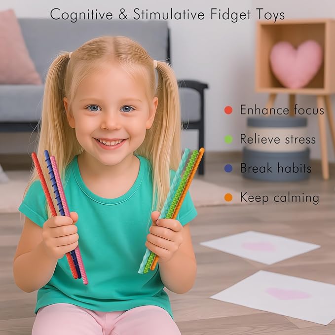 Sensory Fidget Toys for Kids Adults,12PCS Flexible Fidget Sticks for Stress Anxiety Autistic ADHD, Calm Down Travel Airplane Essentials Toys, Stuffers for Teens Kids