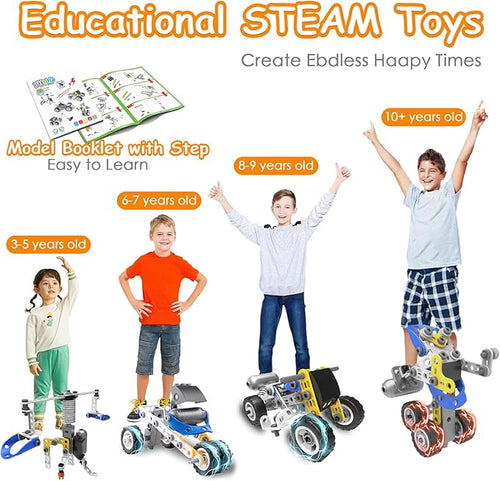 10 in 1 Electric Stem Toys for 5 6 7 8 9+ Year Old Boys Toy Building Blocks Set Stem Kit Kid Age 4-8 5-7 8-10 Educational Creative Game Construction Activities Robot Excavator Birthday Gift Idea