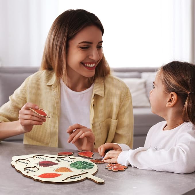 Kathfly 2 Pieces Leaf Wooden Jigsaw Puzzles Leaf Puzzle Montessori Toy Early Educational Learning for Birthday Gift Early Education School(Classic)