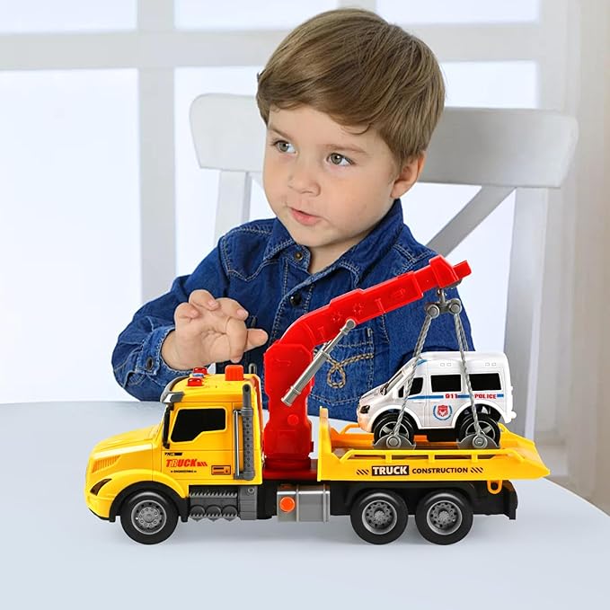 Toddler Boy Toys,Tow Truck Toy for 3 4 5 6 7 Year Old Boys,Friction‑Powered Rescue Tow Truck with Lights and Sounds,Birthday Gifts for Boys & Girls