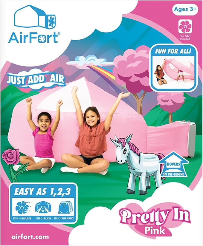 The Original Patented AirFort - Build A Fort in 30 Seconds, Inflatable Fort for Kids, Play Tent for 3-14 Years, A Playhouse Where Imagination Runs Wild, Fan not Included (Pretty in Pink)