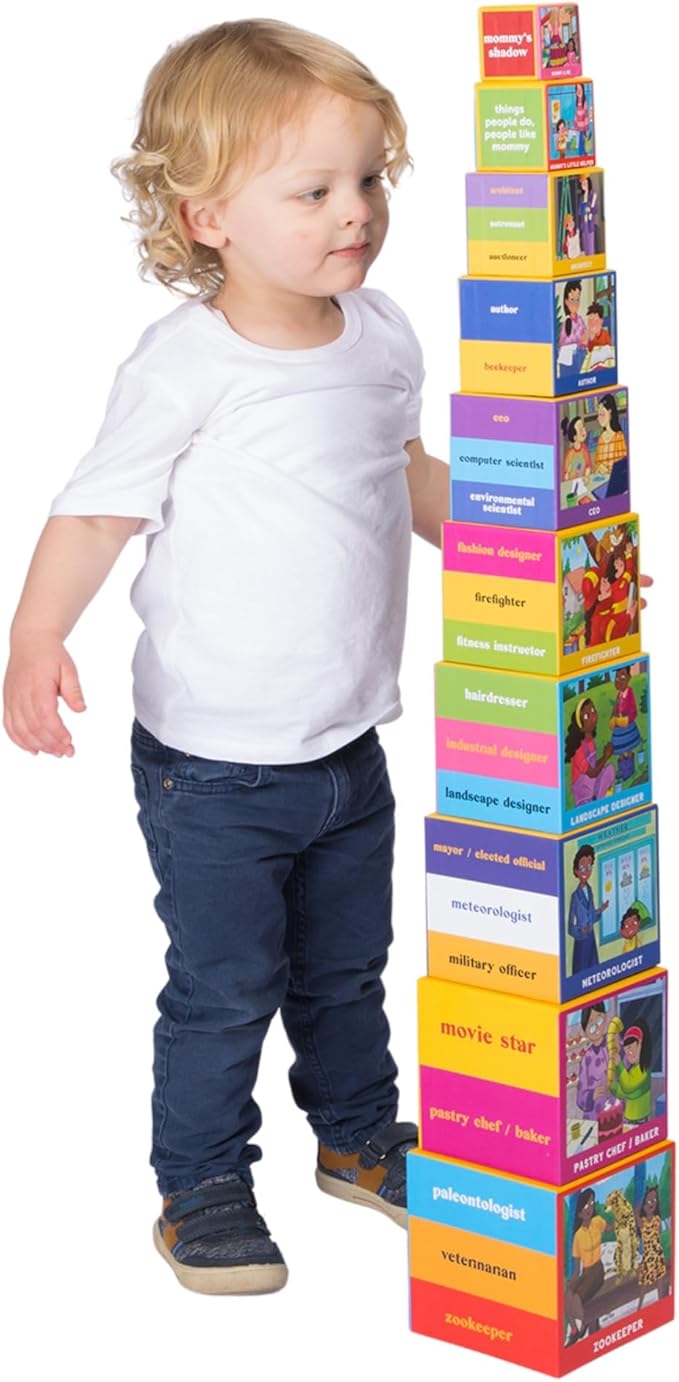 Upbounders® Stacking & Nesting Blocks | FSC®-Certified Educational Toy for Toddlers 2+ | Montessori-Inspired Learning Toy with Career-Themed Illustrations | Develops Fine Motor & Cognitive Skills