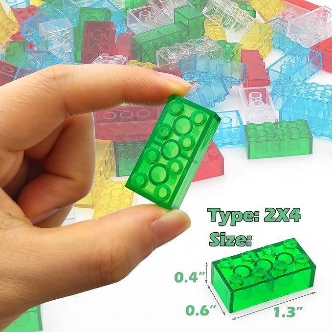 150 Pieces 2x4 Translucent Building Bricks -5 Colors Crystal-Clear Classic Block Toy Fully Compatible with Major Brands Educational Construction Toy for Boys Girls 6 Years Old and Up (Multicolor 150)