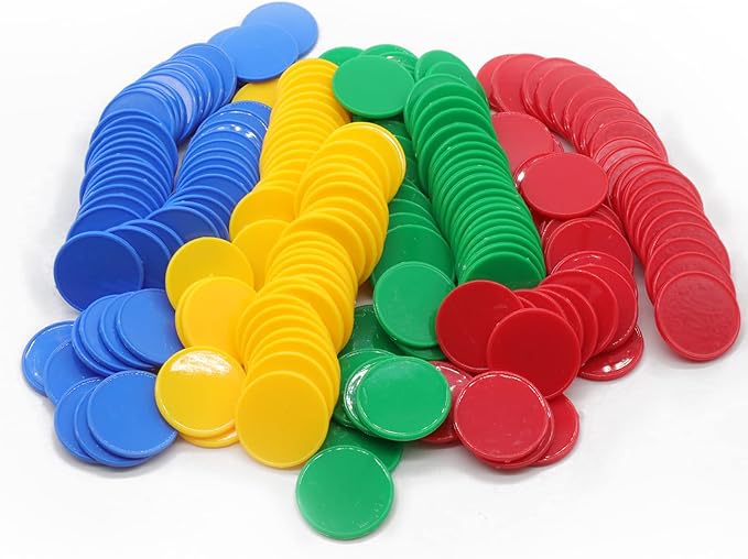 Set of 100 Opaque Plastic Learning Counters Mini Poker Chips Game Tokens with Storage Box (Red+Yellow+RoyalBlue+Green, 1 Inch)