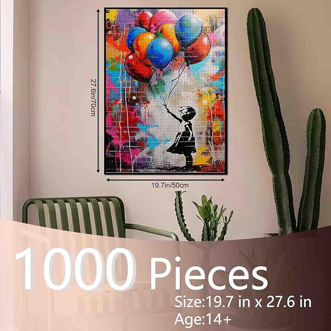 Tucocoo Colorful Balloon Jigsaw Puzzle 1000 Pieces Puzzles for Adults, Banksy Girl Street Pop Art Jigsaw Puzzles for Challenging Family Activity Games 27 x 20 inch DIY Puzzle for Home Decor Gifts