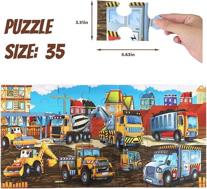 Jumbo Floor Puzzle for Kids, Large Jigsaw Puzzles 35 Piece for Kids Ages 3-5,Preschool Learning & Education Toys, Gifts for 4-8 Year Old Boys and Girls (Construction Site)