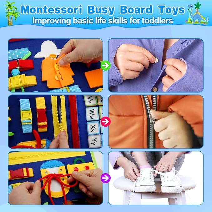 Busy Board for 1 Year Old, Montessori Toys for 1 2 3 4 Years Old Toddlers Baby Sensory Busy Book Preschool Learning Activities Airplane Car Travel Toys Birthday Gifts for Boys Girls 12 Months