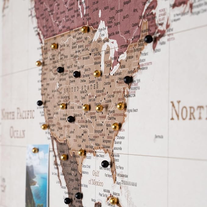 Canvas World Map with Cork Pin Board - English Lettering - Decorative Wall Decoration for All Rooms - Canvas Pictures with World Map Motif (120x80 cm, Pattern 23)