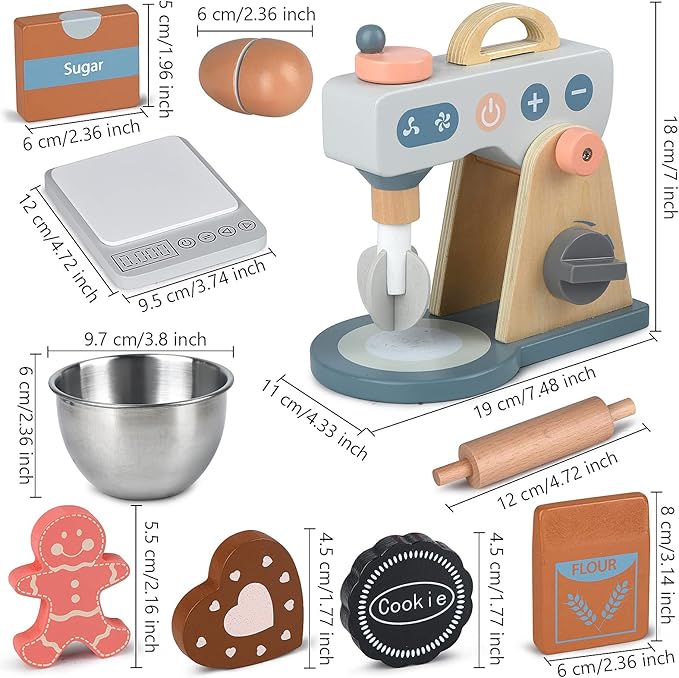 Play Kitchen Accessories Wooden Mixer Set Pretend Play Food Sets for Kids Role Play Toys for Girls and Boys (Mixer Set)