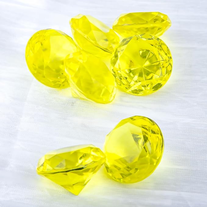 Niceup 26PCS Yellow Fake Diamonds Big Gem Toys, 1.5in Pool Diving Gems Acrylic Plastic Gemstones for Kids, Party Décor Jewels Treasure Hunt Hiding Sensory Bin Filler Toys Craft Supplies