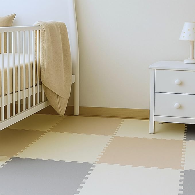 FlooringInc's Rainbow & Natural Harmony Playmat - Kid Safe Foam Floor Tiles with Removable Edges - 2'x2', 1/2" Thick (Moonbeam, 6 Tile Pack)
