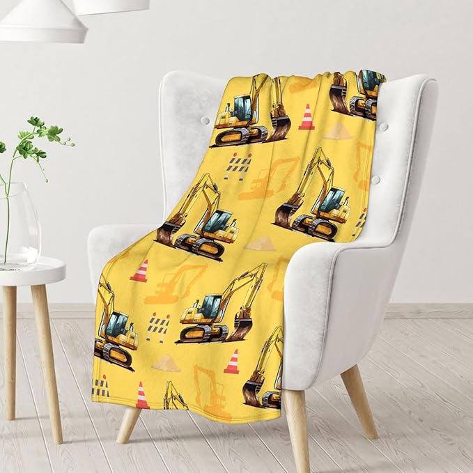 Boys Blanket Excavator Throw for Kids Adults, 50x60 Inches Soft Cozy All Season Cute Digger Throw for Sofa Couch Bed