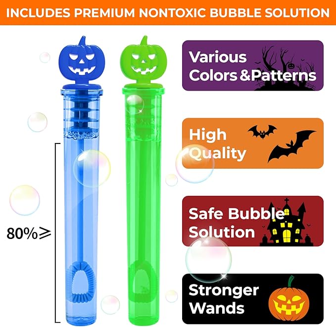 200PCS Halloween Party Favor, Halloween Bubble Wands for Kids, Halloween Trick or Treat Toys, Goodies Bag Fillers, Pinata Fillers, Mini Bubble Wands for Party Supplies
