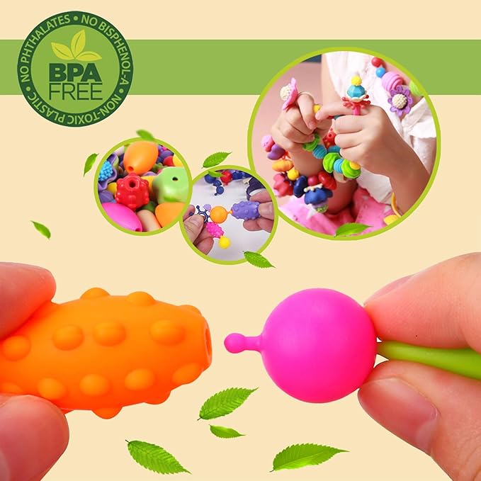 BIRANCO. Pop Beads, Jewelry Making Kit - Arts and Crafts for Girls 3-7 Years Old, Snap Beads Toys - Necklace, Bracelet, Ring Creative DIY Set - 520 pcs